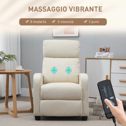 Massage Relax Chair with Remote Control and 8 Programs, Reclining and Footrest, 68x88x98cm, Cream