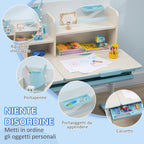 Children's Desk and Chair Set for Ages 3 and Up, Adjustable 60° Tiltable Table with Drawer and Shelves, Blue