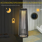 Outsunny Solar LED Garden Lantern with Charging Panel in Rattan and Metal, Ø21.5x61cm, Black