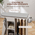 Mobile Ironing Board with Wheels and Iron Holder, Clothes Bar, Drawer and Shelves, 125x43.5x112cm, White