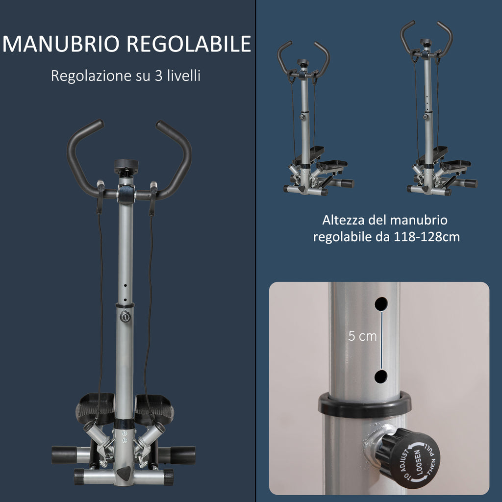 Stepper with Adjustable Handlebar, LCD Monitor and Elastic Bands, 55x53x118-128cm, Black