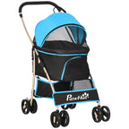 Convertible Dog Stroller with 2 Leashes and Cushion, in Steel and Polyester, 82x49.5x98 cm, Light Blue and Black