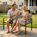 Outsunny 2-Seater Metal Garden Bench with Breathable Texteline Fabric, Grey.