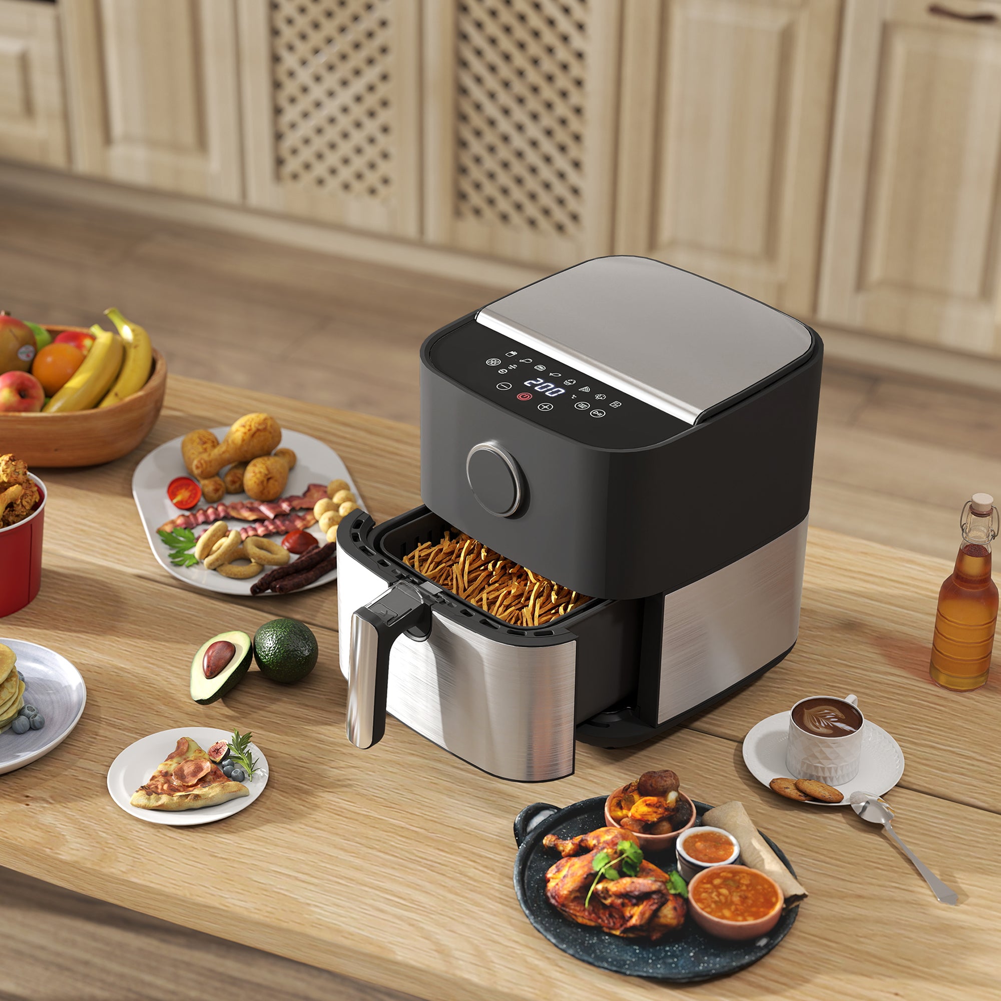 8L Air Fryer, 1700W Air Fryer with 8 Programs and 360° Hot Air Circulation, LED Display, Black