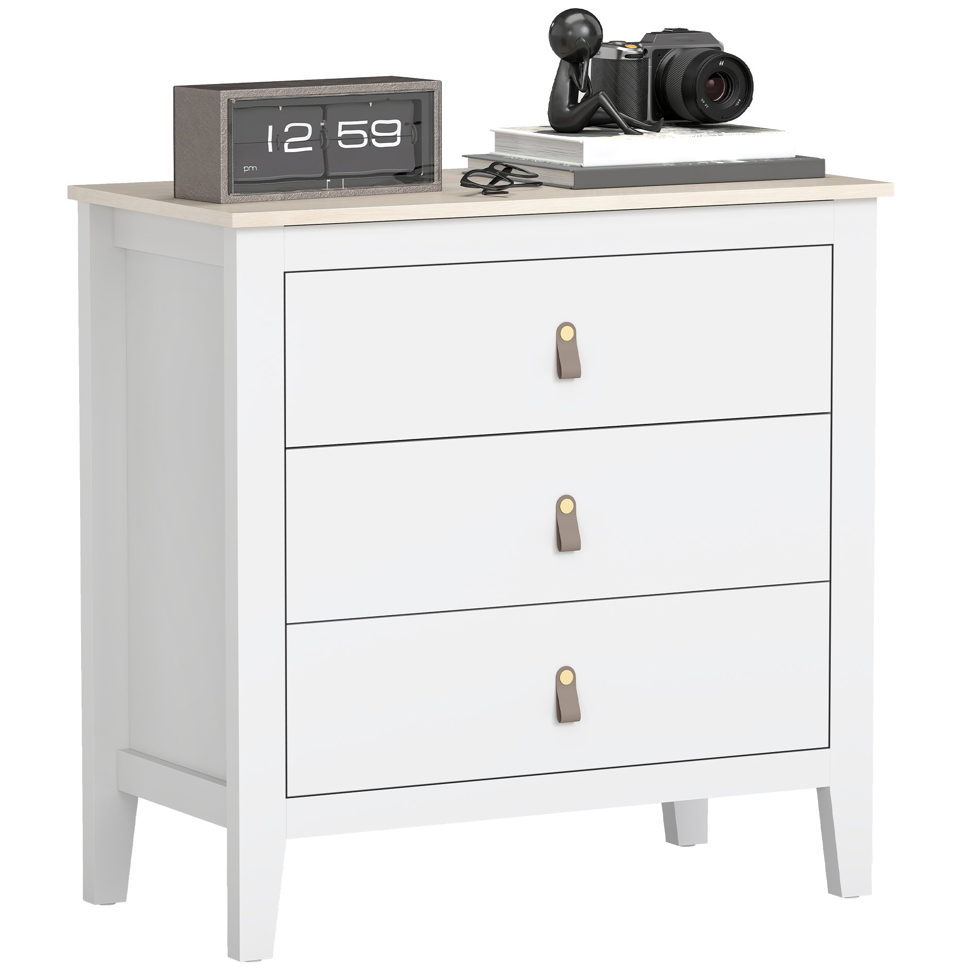 3-Drawer Bedroom Chest with Faux Leather Handles, 80x40x78.5 cm, White