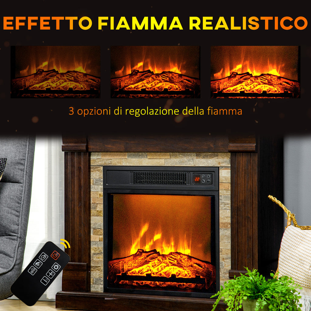 Built-in Electric Fireplace with Timer, Adjustable Flame and Temperature, 80x21.6x67.8 cm, Brown