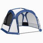 4-5 Person Camping Tent with 4 Zippered Doors, Mosquito Net and Hook, 350x350x230cm, White and Blue