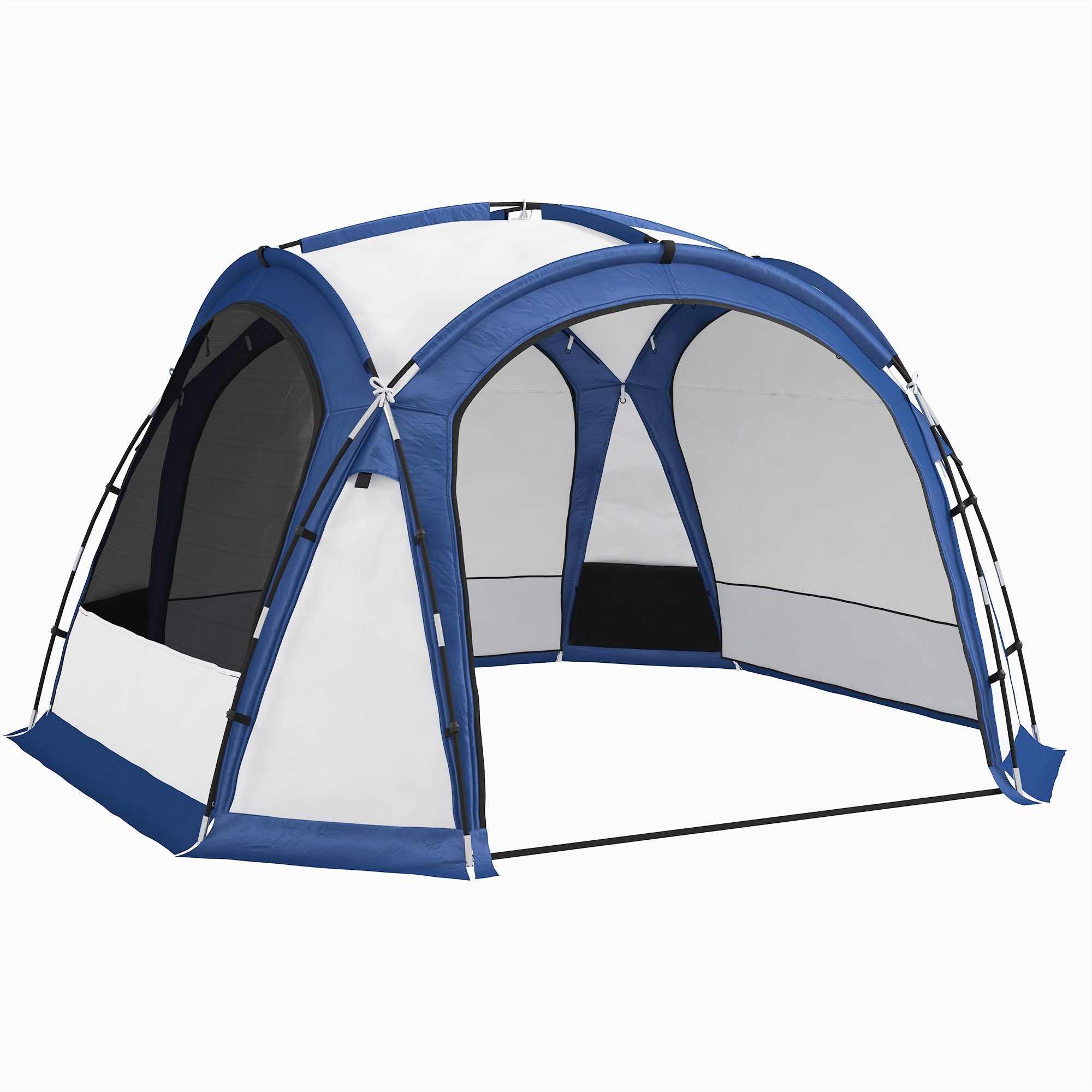 4-5 Person Camping Tent with 4 Zippered Doors, Mosquito Net and Hook, 350x350x230cm, White and Blue