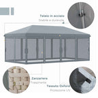 Outsunny 6x3m Folding Garden Gazebo with 6 Mosquito Nets and Button, Steel and Polyester, Grey