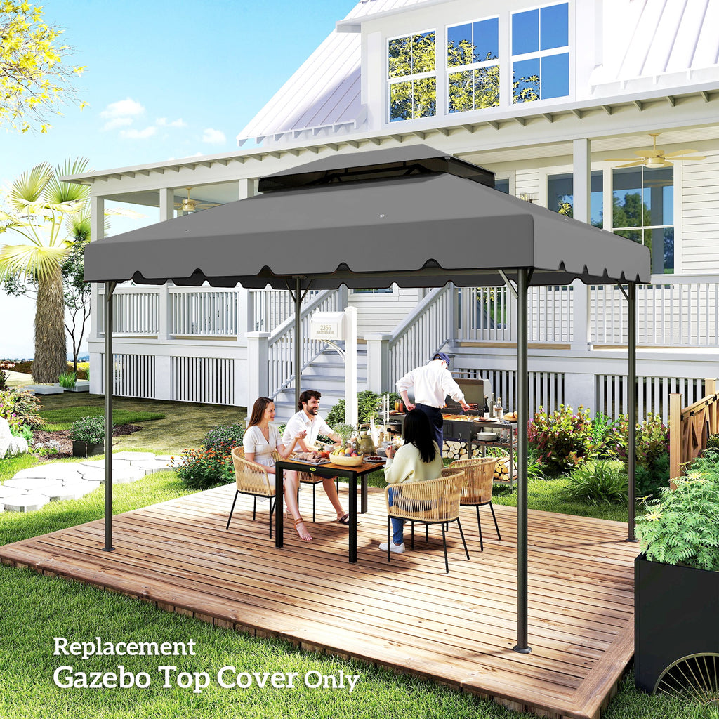 Outsunny 3x4m 2-Tier Gazebo Roof with 8 Drainage Holes in Light Grey Polyester