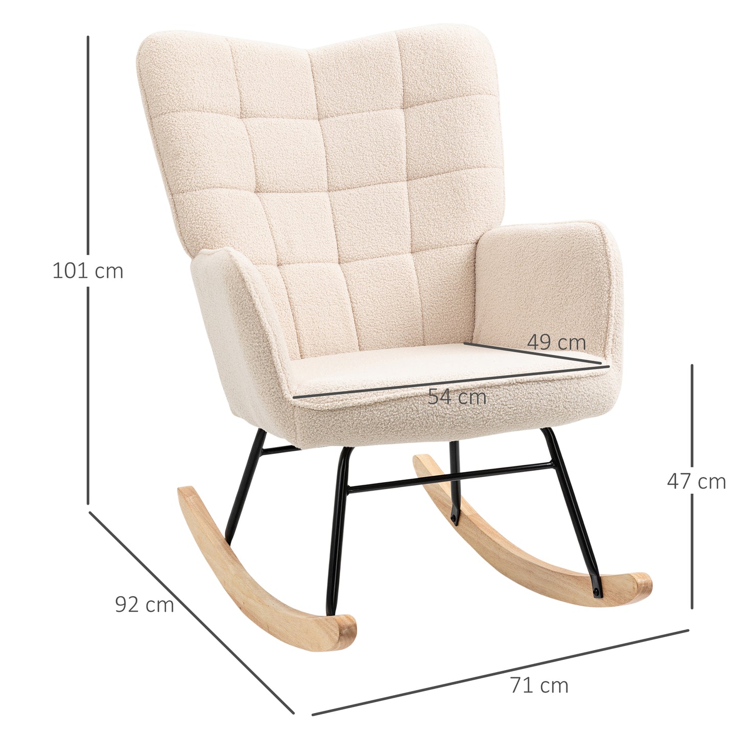 Upholstered Rocking Chair in Wood and Steel for Living Room and Bedroom, 71x98x101 cm, Beige - Borgè