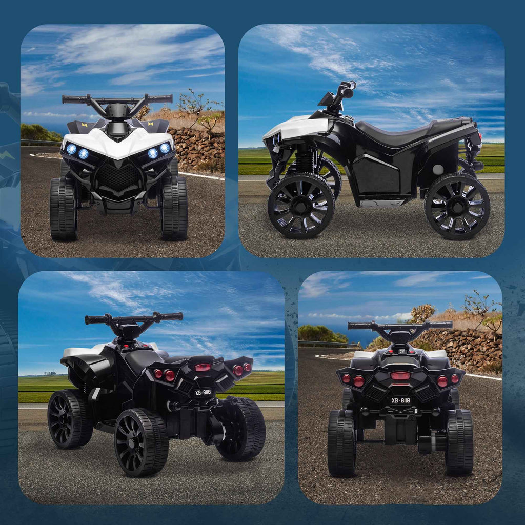 Kids' Electric Quad Bike ATV with 6V Rechargeable Battery, LED Headlights and Music, Ages 3-6 Years, White