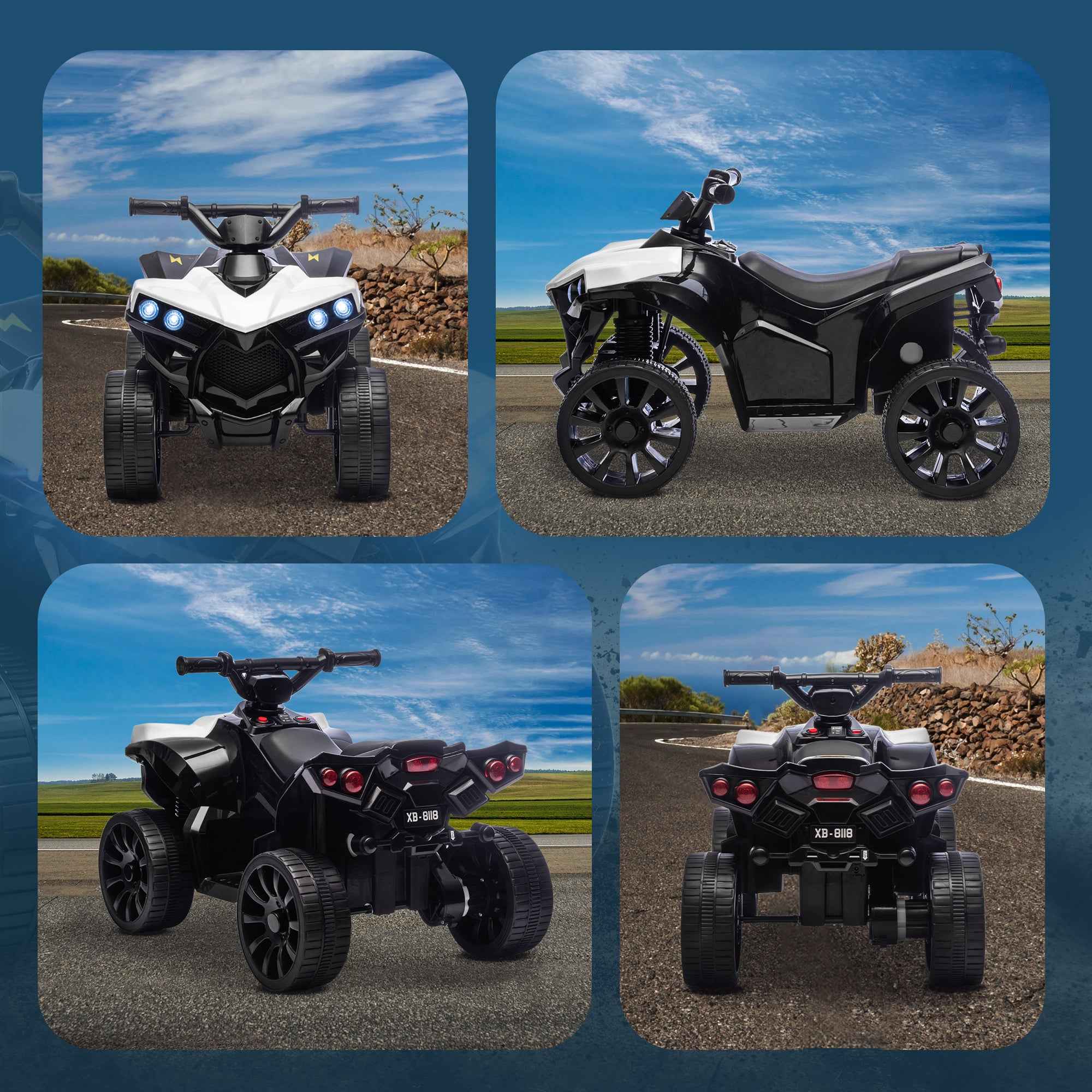 Kids' Electric Quad Bike ATV with 6V Rechargeable Battery, LED Headlights and Music, Ages 3-6 Years, White