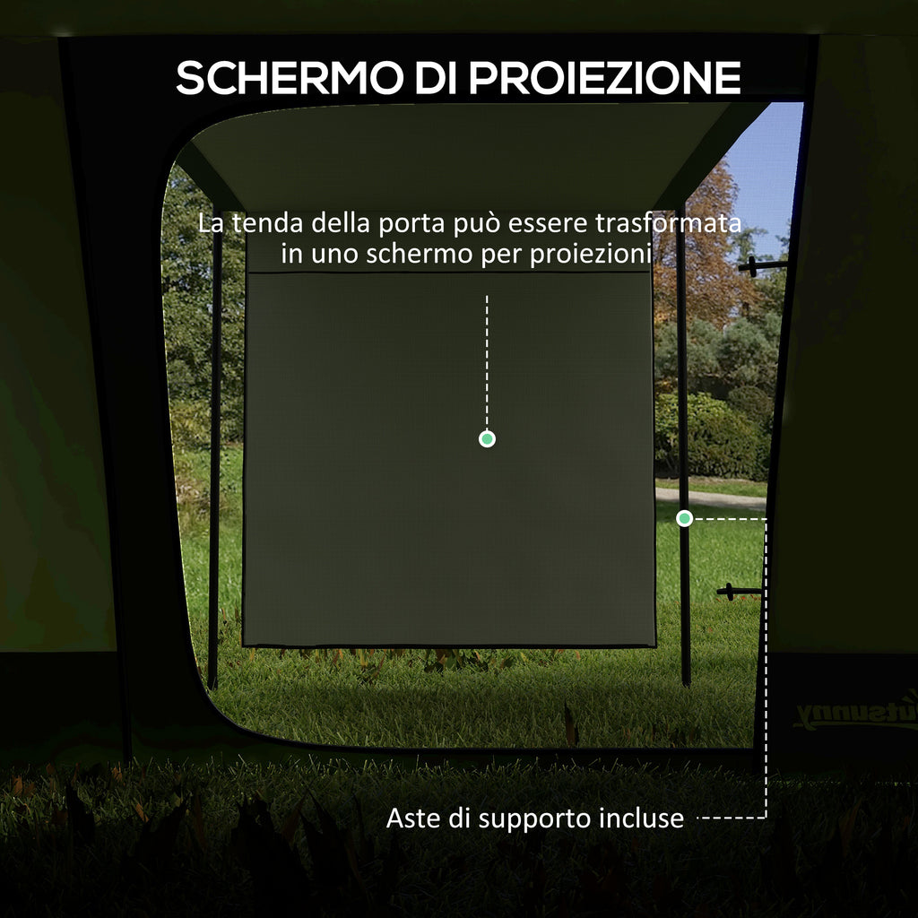 Outsunny Waterproof 4-Person Camping Tent with Sleeping Area and Living Area, in Polyester, 460x300x200 cm, Green - Borgè