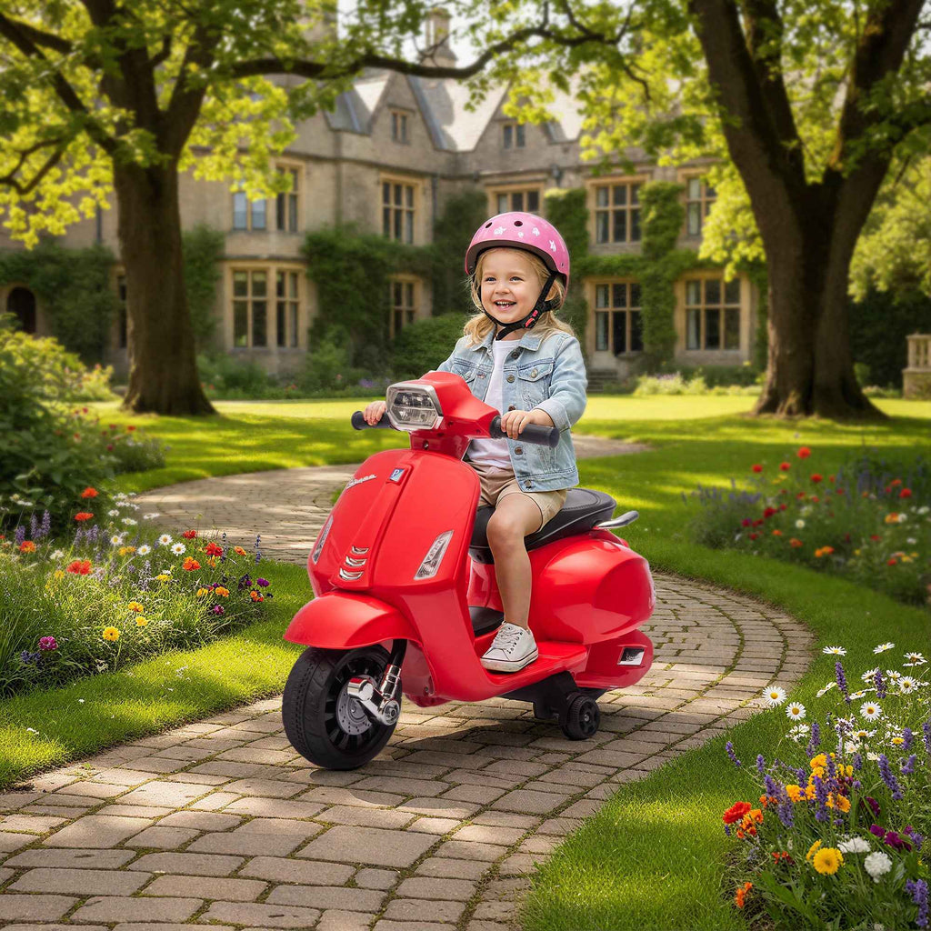Electric Motorcycle for Kids Ages 2-6 with 6V Battery, Headlight, Horn and Auxiliary Wheels, Red