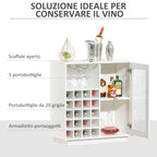 Wine Bottle Holder Cabinet with Glass Holder and Cabinet, Capacity 20 Bottles, 80x36x85 cm, White