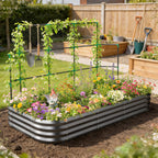 Outsunny Raised Vegetable Garden with Trellis for Climbing Plants and Open Metal Bottom, 220x110x150 cm, Dark Grey