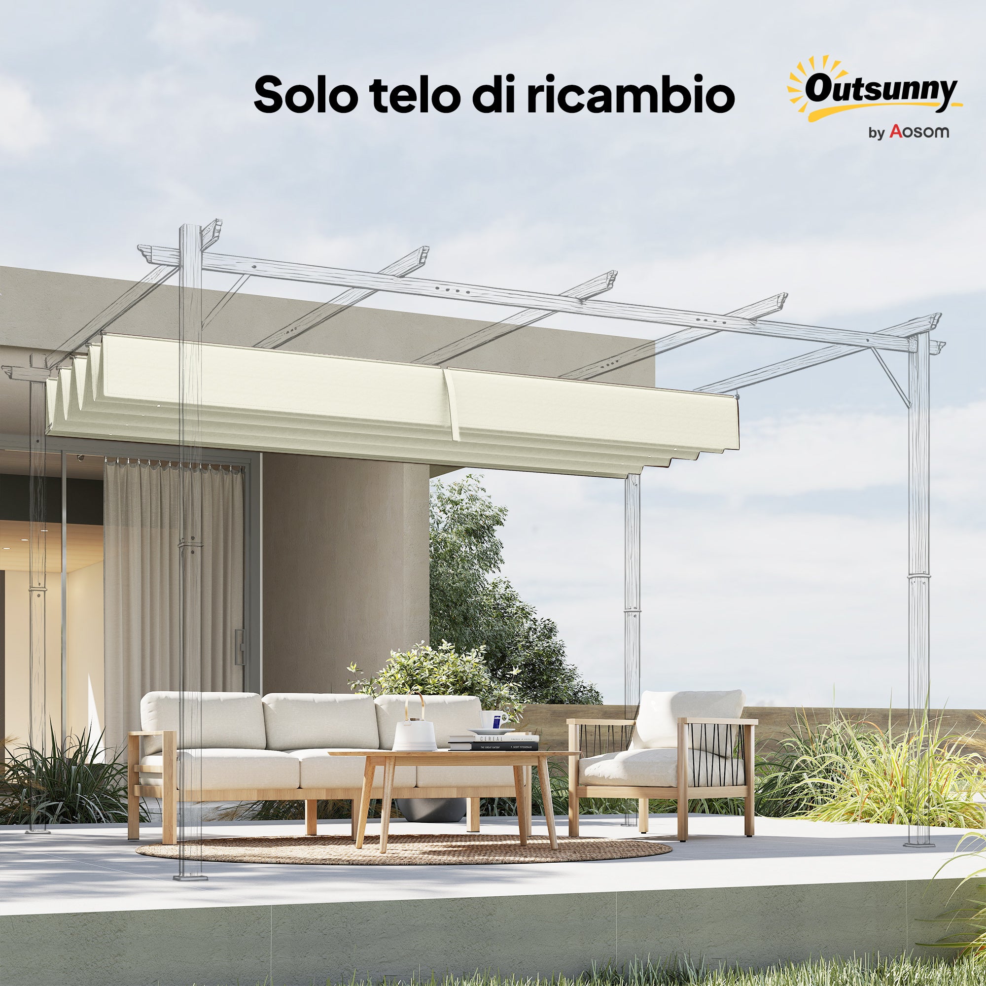 Outsunny Cream White Polyester Anti-UV Outdoor Pergola Cover with 8 Drainage Holes, 286x245 cm
