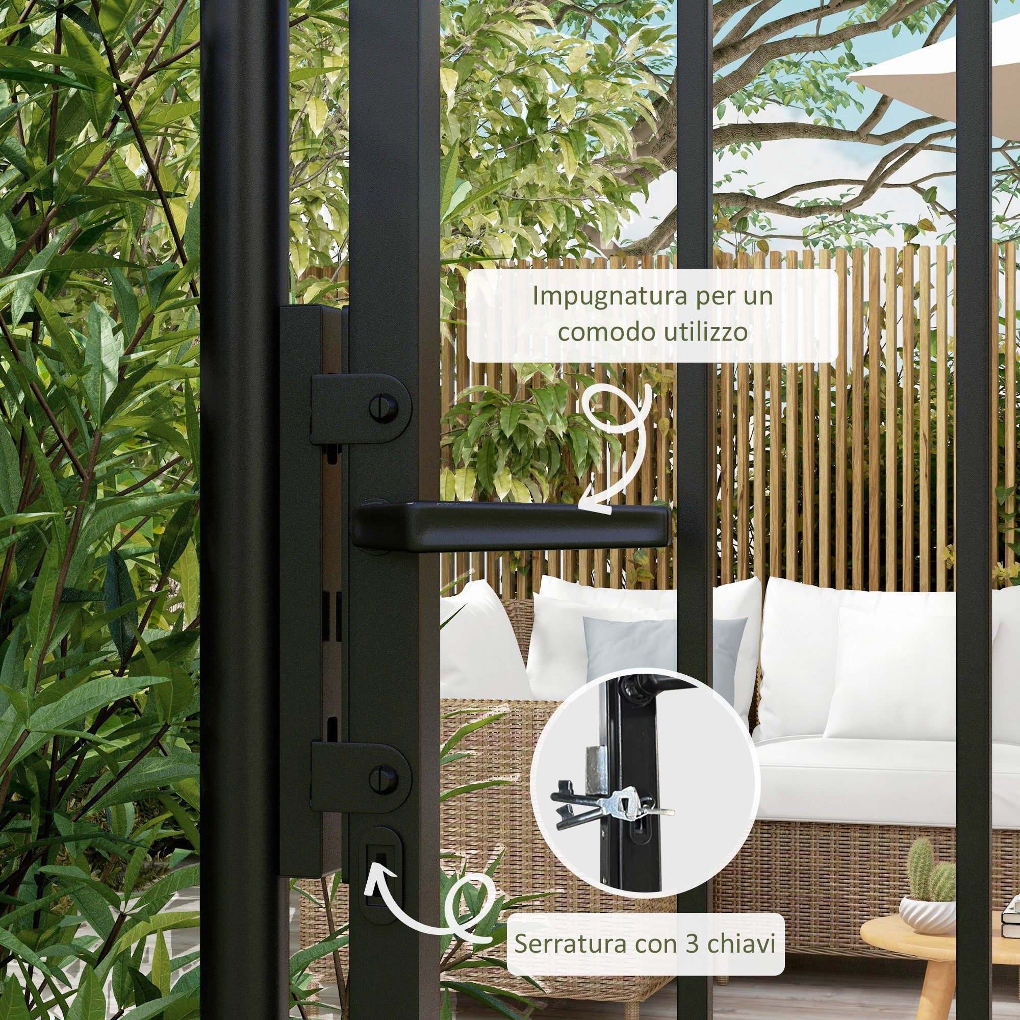 Safety Gate with Lock, 3 Keys and 2 Posts, in Galvanized Steel, 107x204 cm, Black