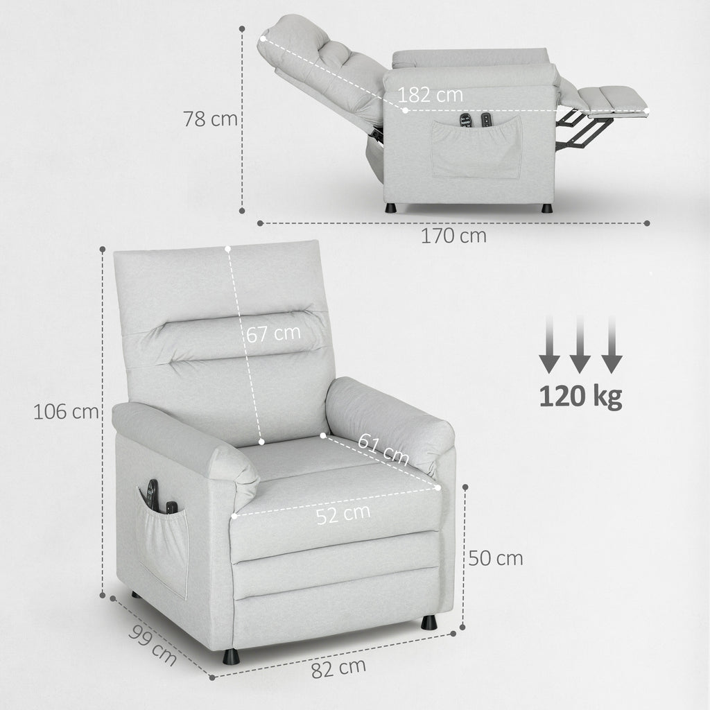 Recliner Chair with Footrest, Heated, 8 Massage Points and 5 Modes, Velvet Fabric, Grey