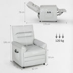 Recliner Chair with Footrest, Heated, 8 Massage Points and 5 Modes, Velvet Fabric, Grey