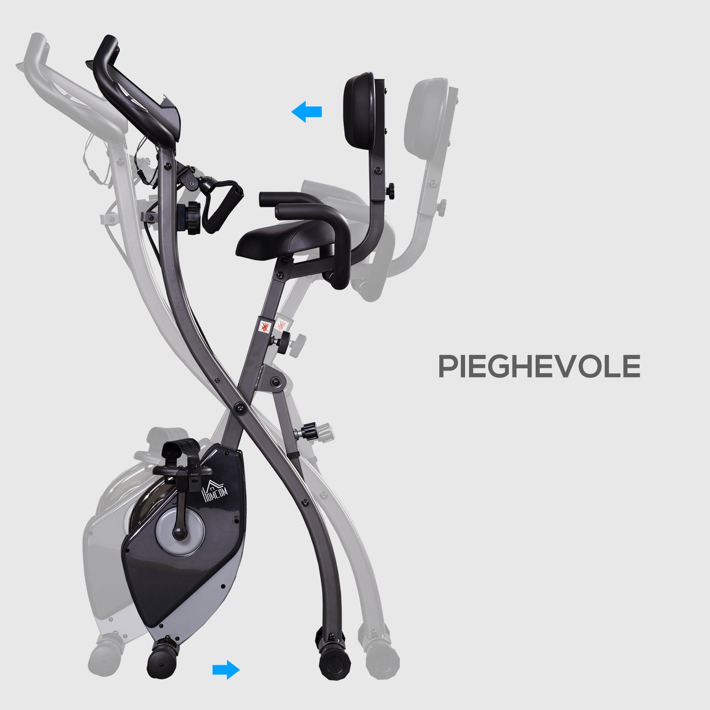 Magnetic Folding Exercise Bike with 8 Resistance Levels, LCD Monitor and Adjustable Height, 100x54x109cm, Grey and Black