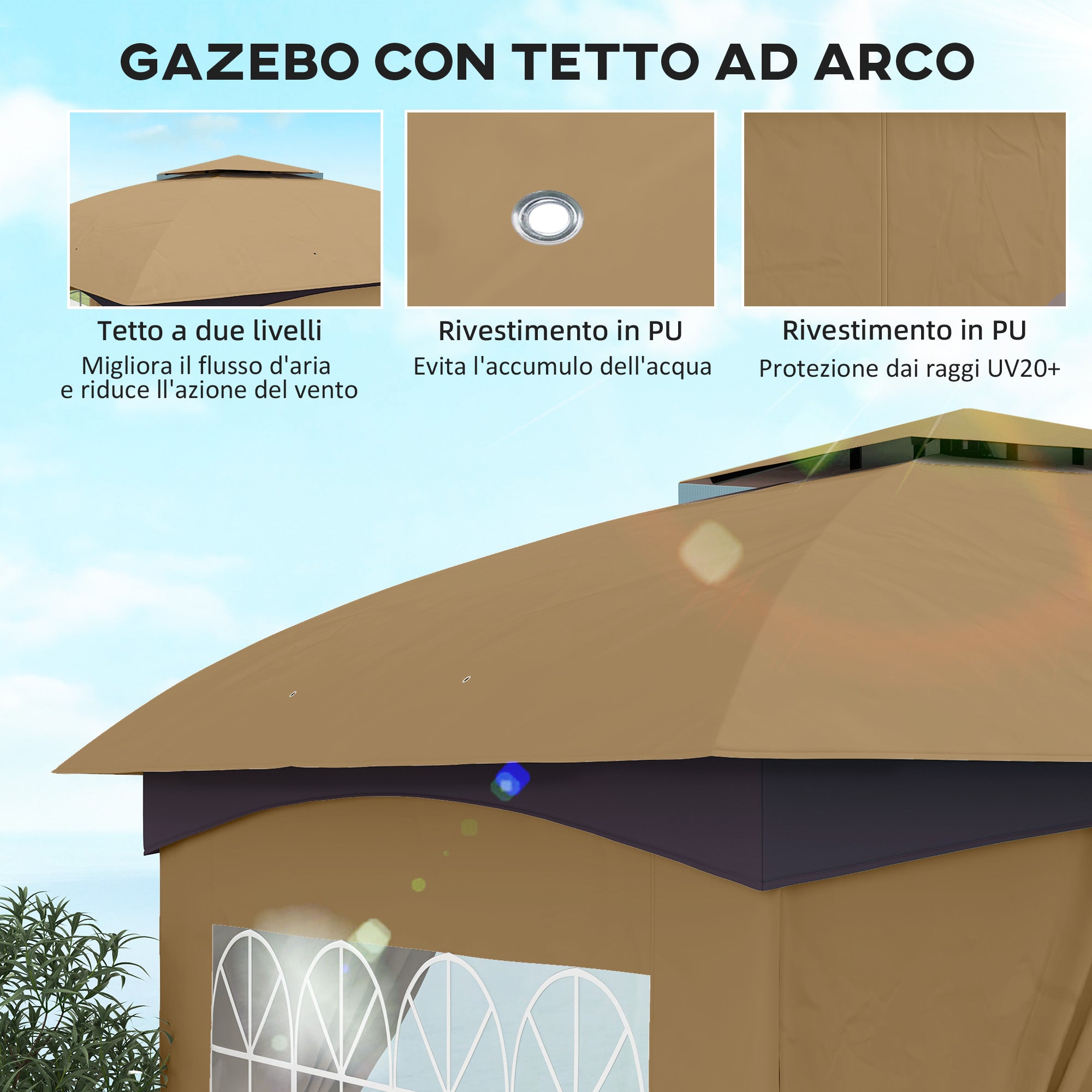 Garden Gazebo 3.4x3.4m with Walls, UV Protection and 2-Tier Roof, Beige