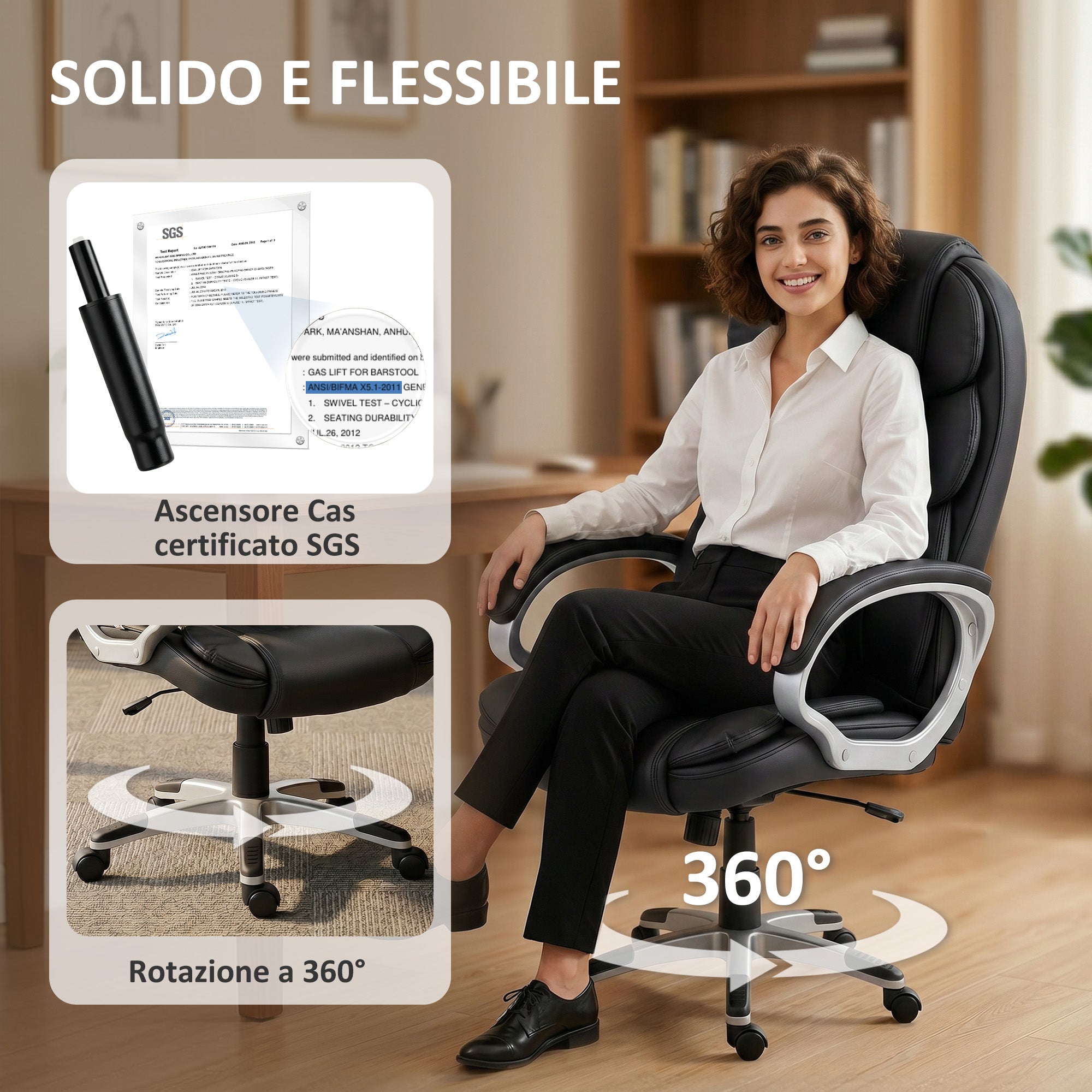 HOMCOM Ergonomic PU Leather Swivel Office Chair with Rocking and Adjustable Height, Black
