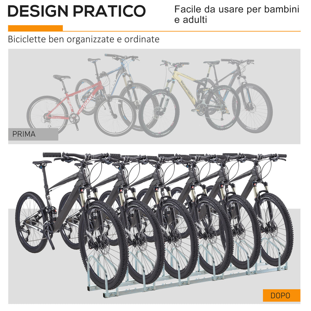 Steel Bike Rack Parking Stand for 6 Bikes, 179x33x27 cm, Silver