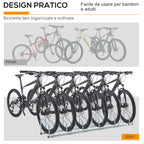 Steel Bike Rack Parking Stand for 6 Bikes, 179x33x27 cm, Silver