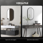 Oval Wall Mounted Bathroom Mirror with Aluminum Frame, Vertical or Horizontal, 60x90cm, Black