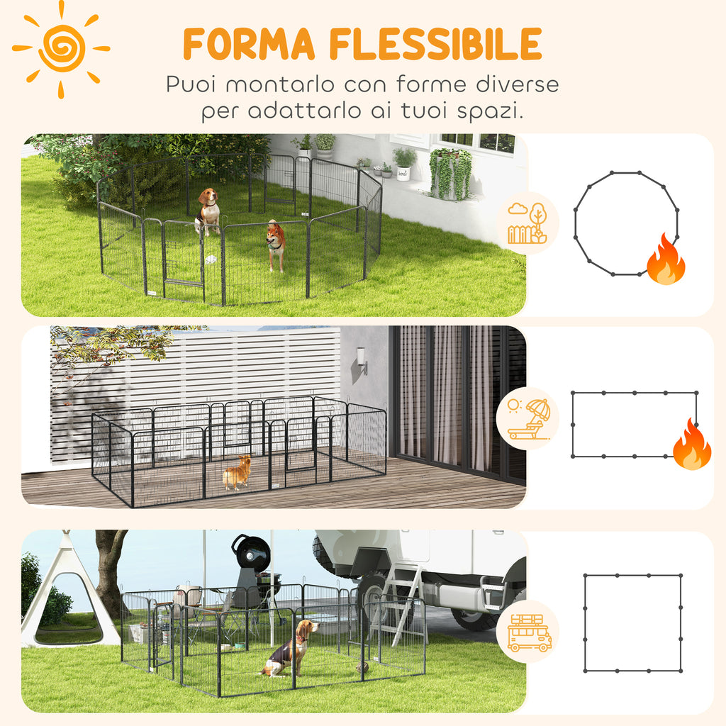 12-Panel Modular Dog Playpen, 80 x 1.5 x 80 cm, Foldable with Steel Door, 12 Pegs, Grey
