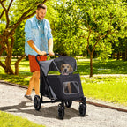 Foldable Dog Stroller with Zipper Entrances and Mesh Windows, 112x65x100 cm, Dark Gray and Black