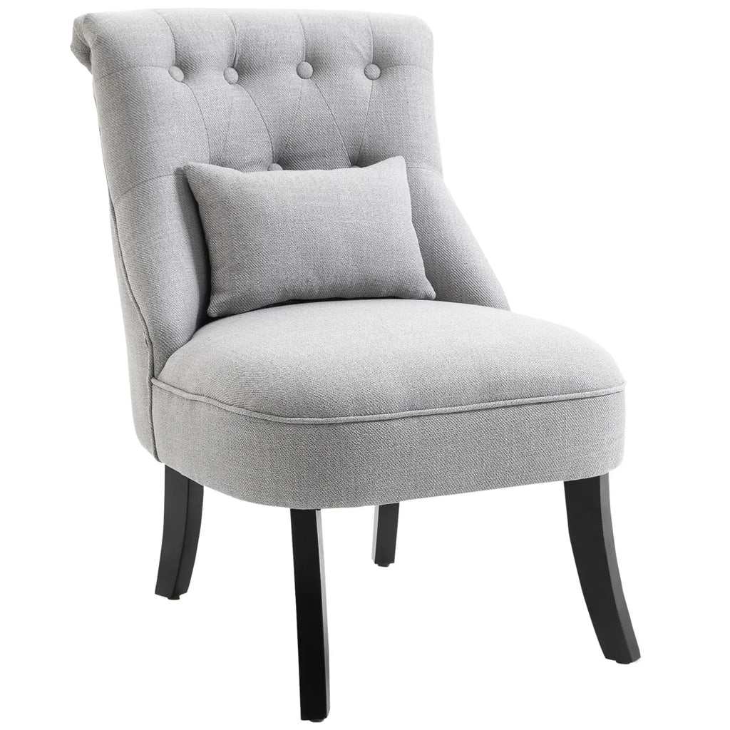 Upholstered Living Room Armchair with Cushion and Non-Slip Feet, Linen and Wood Effect Fabric Furniture Armchair, 52.5x69x77 cm, Grey