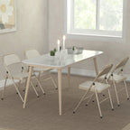 Set of 4 Folding Chairs with Upholstered Polyester Seat and Steel Frame, Beige