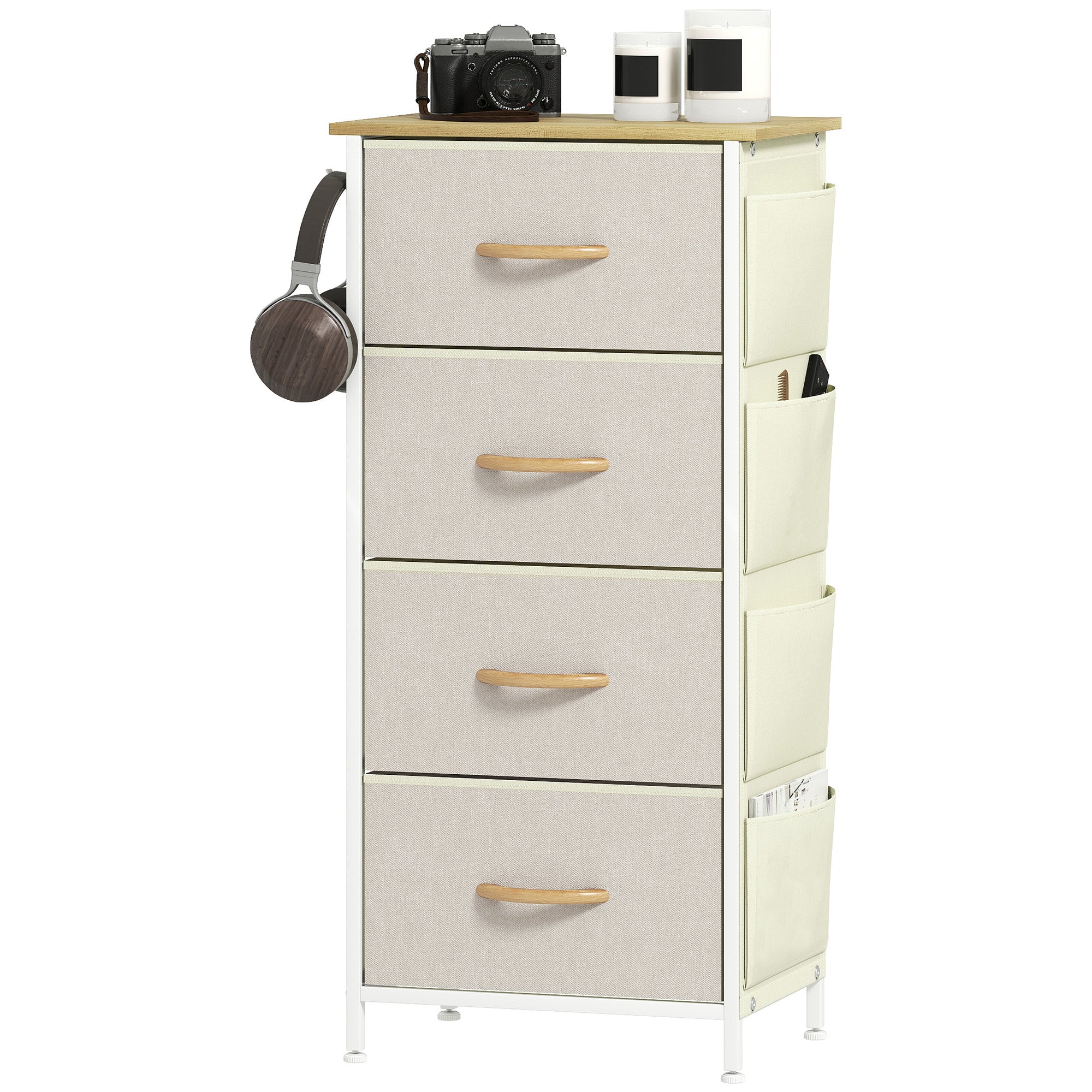 4-Drawer Folding Chest with 4 Pockets and 2 Hooks, Made of Wood, Steel and Fabric, 45x30x94.5 cm