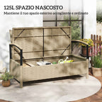 Outsunny 125L Storage Bench with Padded Cushion, Metal, 123x70x82 cm, Khaki