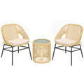 Outsunny 3-Piece Rattan and Steel Bistro Set with 2 Chairs, Round Table with Tempered Glass Top, Beige