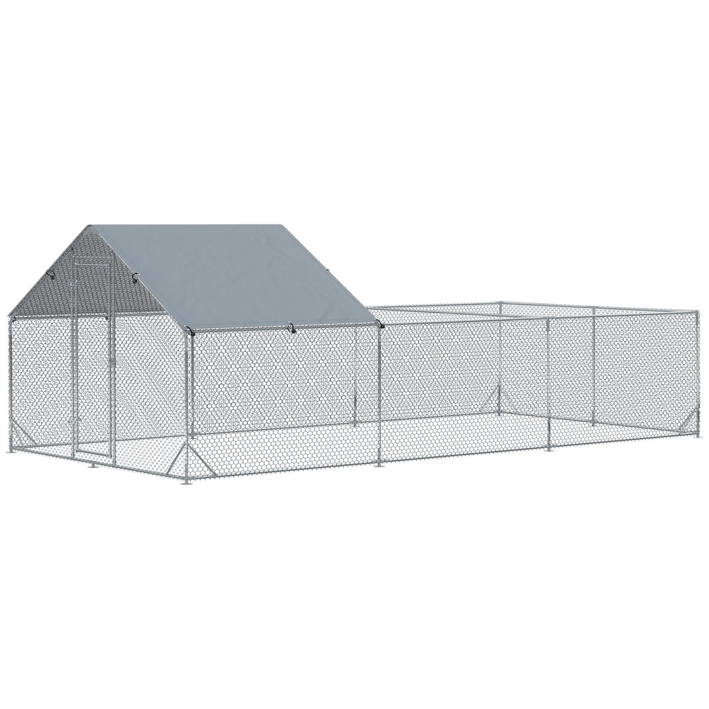 Garden Chicken Coop for 15-18 Chickens in Galvanized Steel and PE with Roof and Lock, 600x300x195 cm