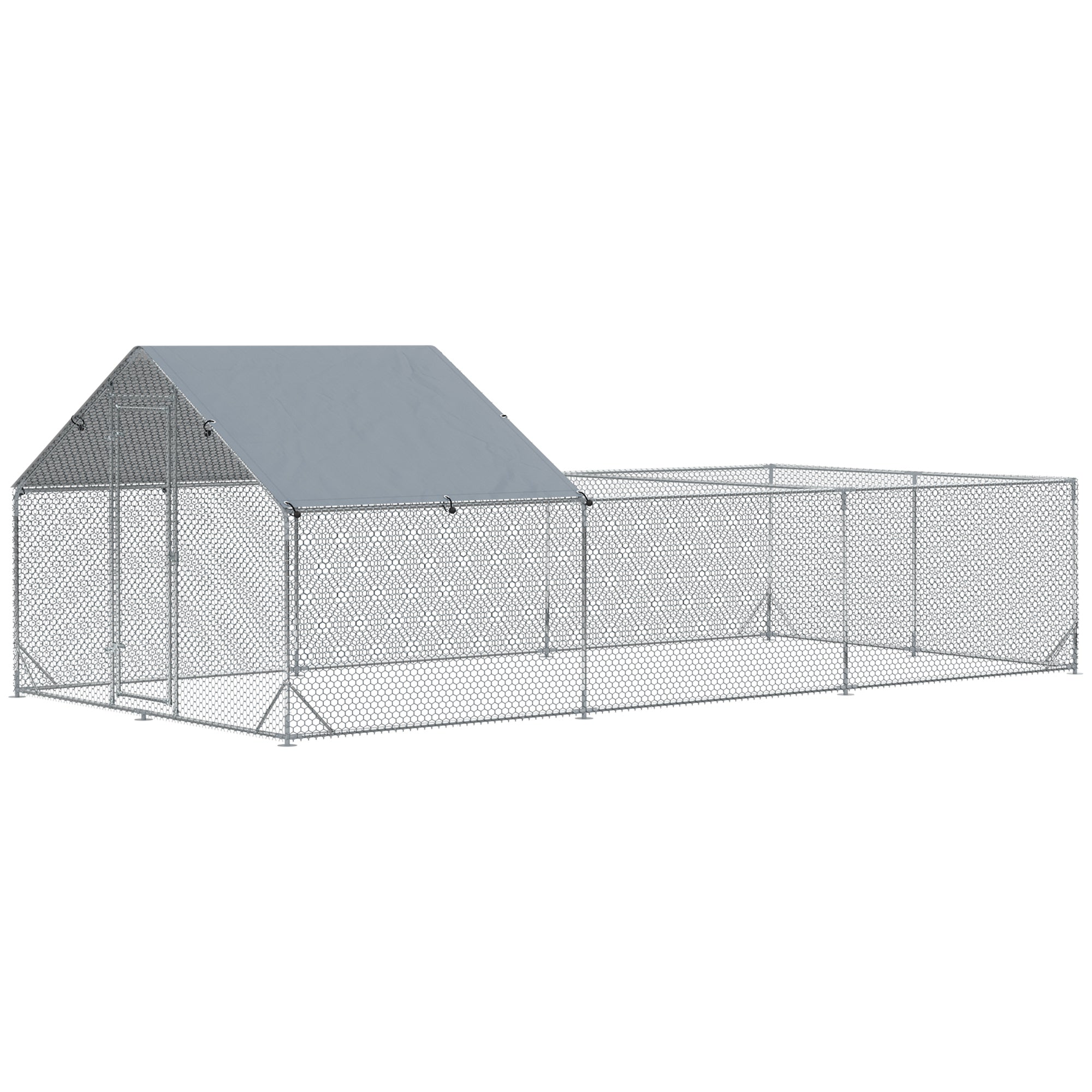 Garden Chicken Coop for 15-18 Chickens in Galvanized Steel and PE with Roof and Lock, 600x300x195 cm