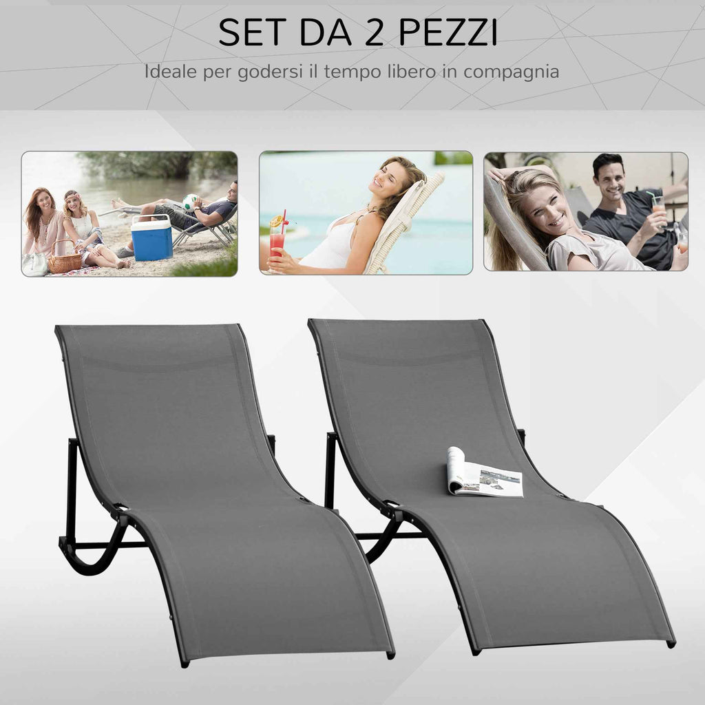 Outsunny Set of 2 Folding Garden Loungers, Aluminum and Textilene Sun Lounger, 61x165x63 cm