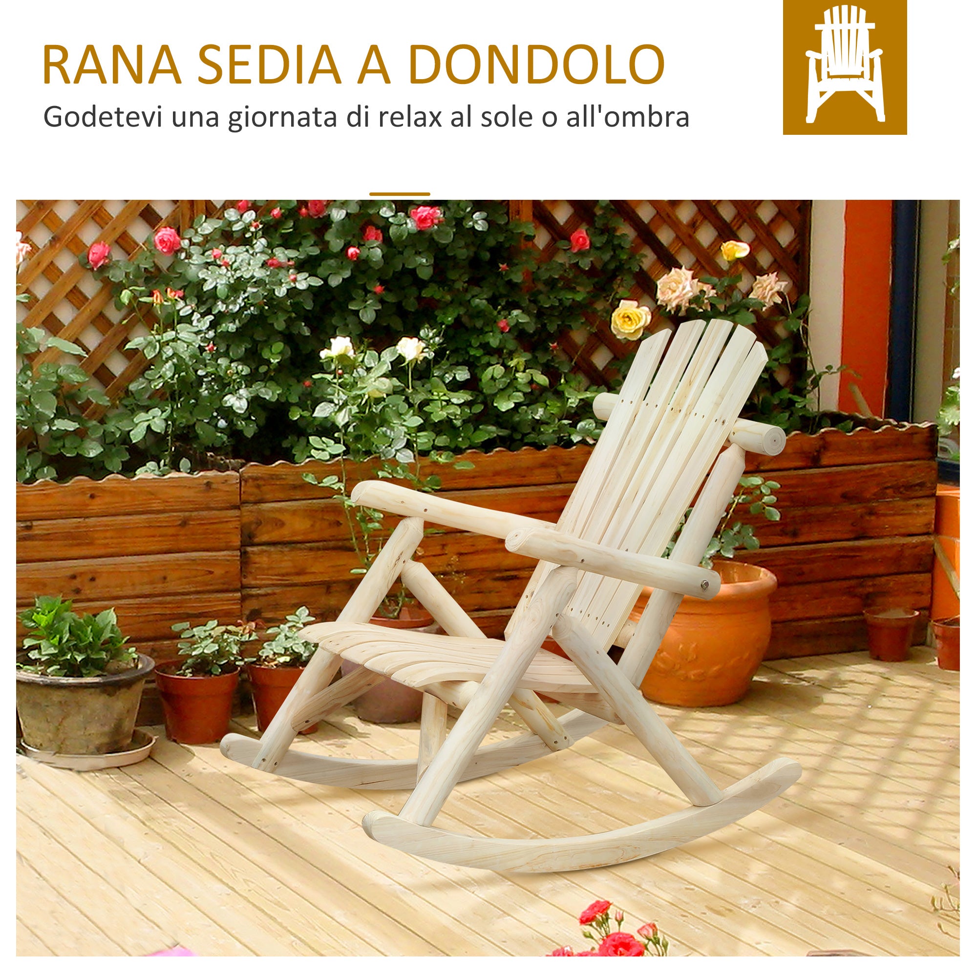 Garden Rocking Chair, Adirondack Style, Fir Wood, Ergonomic Design, Wood Color 96x66x98cm