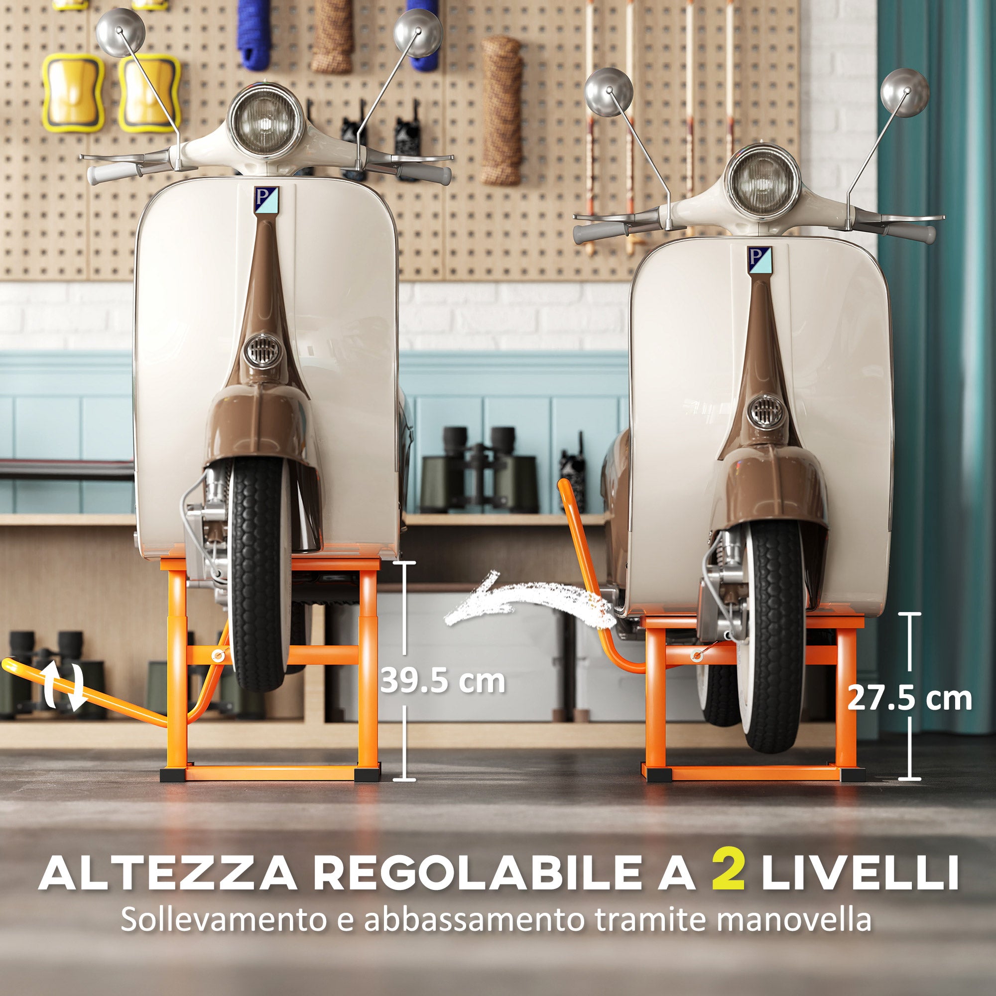 Motorcycle Stand Max 150 kg in Metal with Rubber Surface and Crank, 48x34x43 cm, Orange