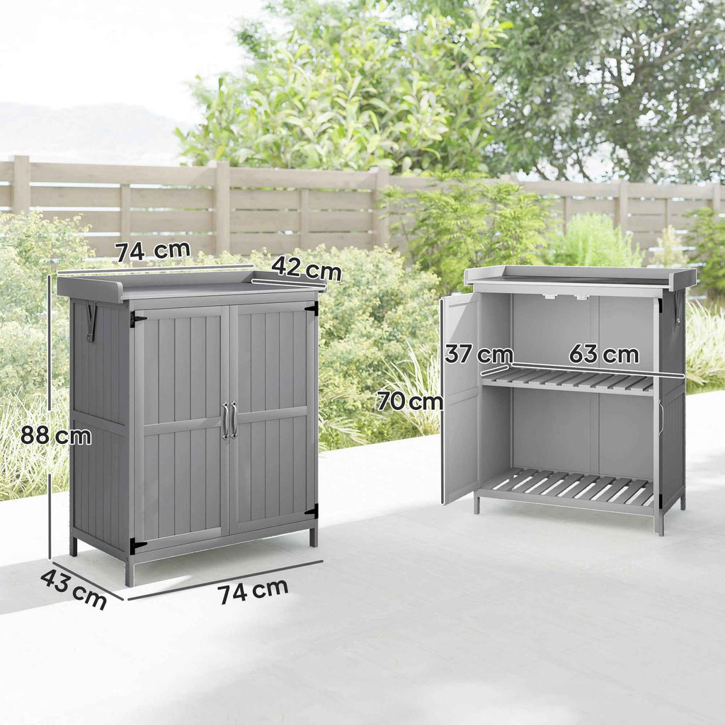 Outsunny Outdoor Storage Cabinet, Wooden Tool Shed with Shelf, with 2 Doors for Garden, Patio, Grey