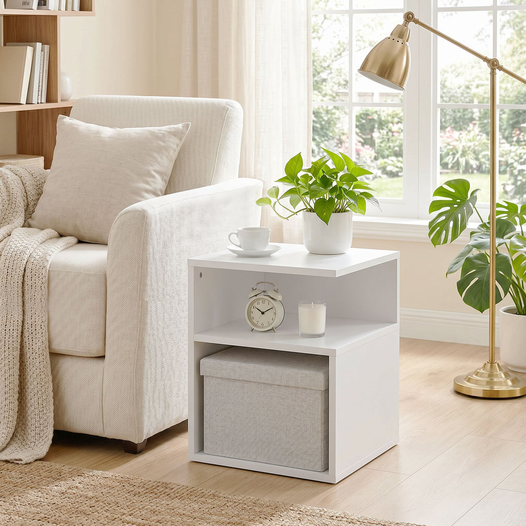 HOMCOM Modern Coffee Table with 3 Open Shelves for Living Room, Bedroom, Study, White