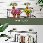 Outsunny Wrought Iron Plant Stand, 3-Tier Outdoor Plant Ladder, Black