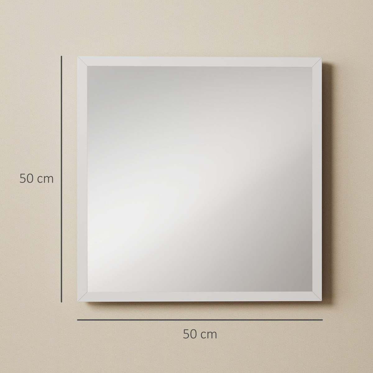 HOMCOM Rectangular Wall Mirror with Hooks, Glass and MDF Wall Mirror, 50x50 cm, White