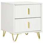 2-Drawer Wooden Nightstand with Metal Handles and Legs, 40x40x47 cm, White and Gold