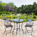 3-Piece Garden Set, Coffee Table and 2 Folding Chairs with Mosaic, Blue