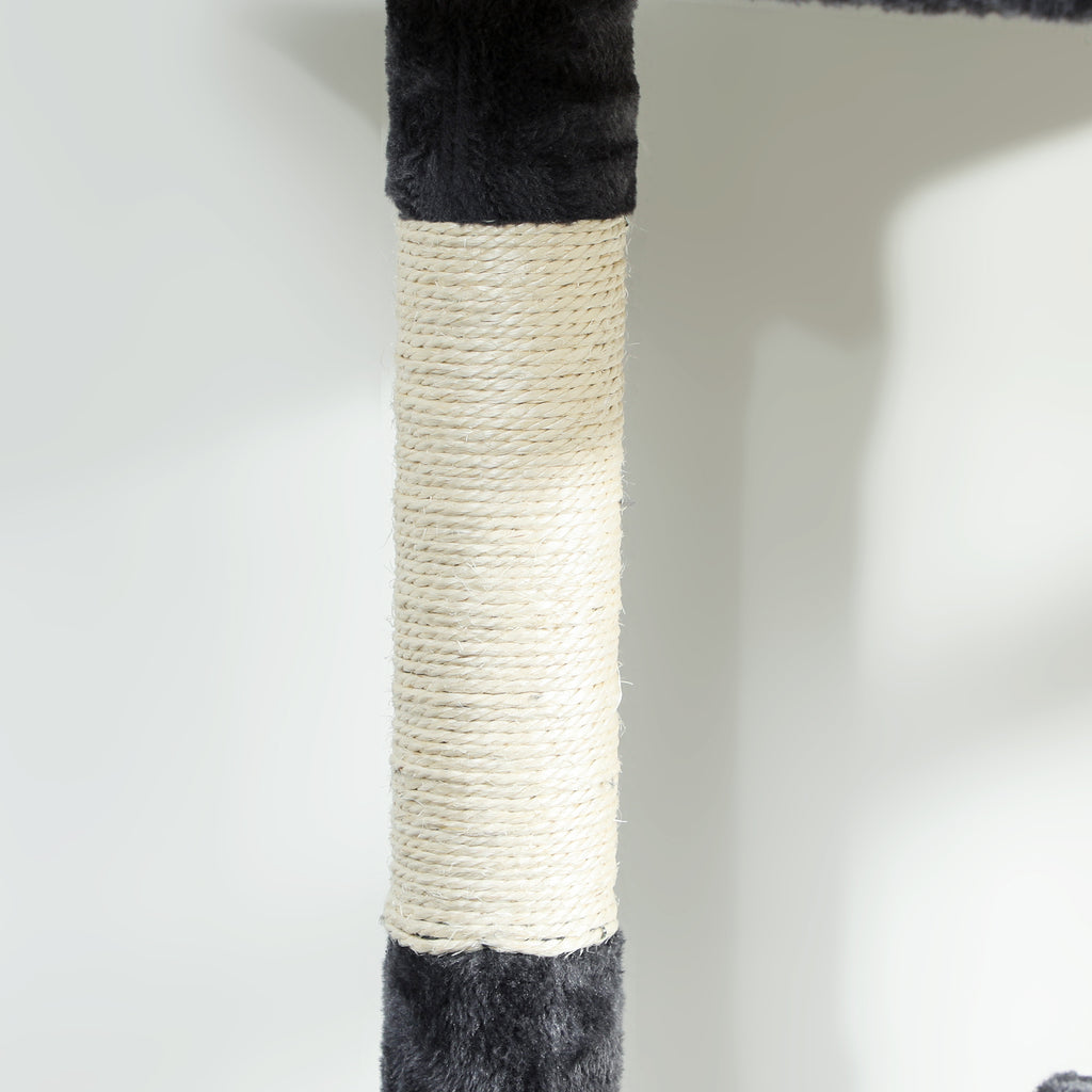 PawHut Tall Cat Tree with Houses and Hammocks, 60x60x200cm, Dark Grey